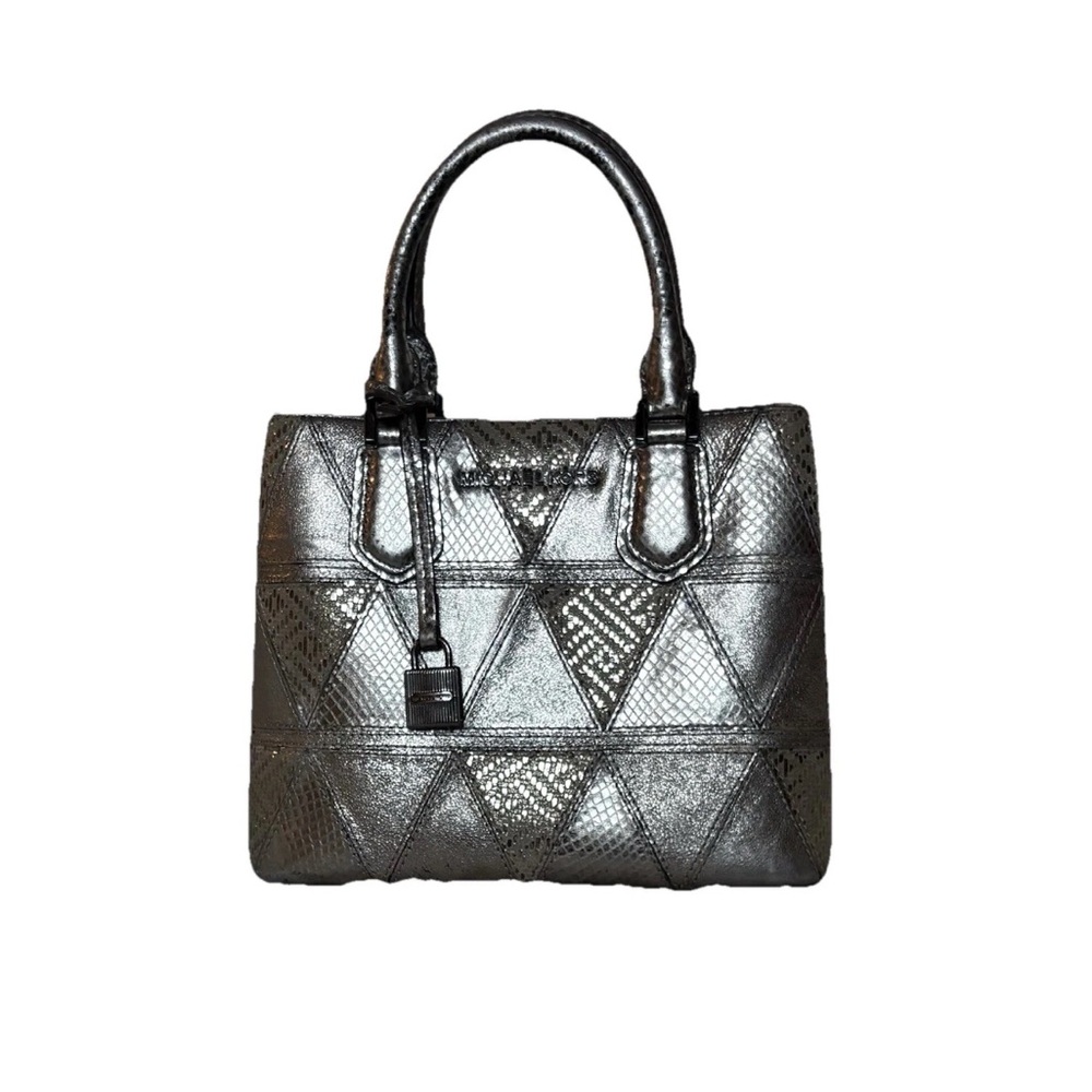 Michael Kors Adele Medium Metallic Silver Patchwork Handbag in Leather